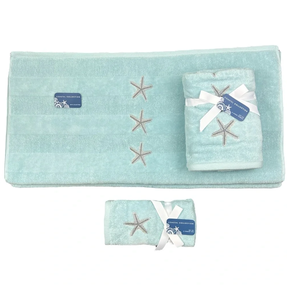 Coastal Collections - ‘Starfish stripe ’ Bath towel set. NWT.